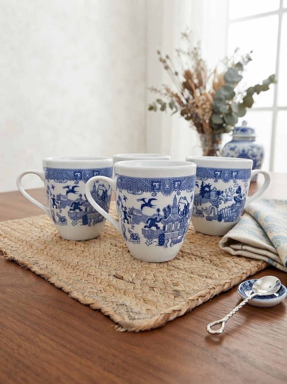 Set of 4 "Calamityware" mugs from Poland with Trendy Chinioserie Design